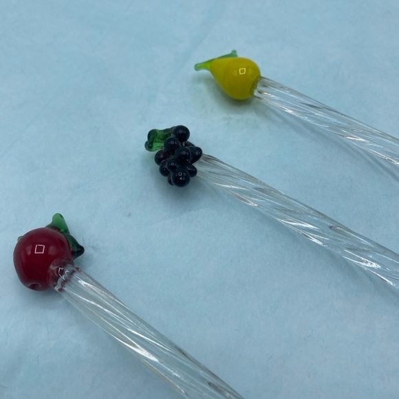 3 Stir Sticks Swizzle Glass cocktail bar decor Hand Blown Fruits - Picture 3 of 6